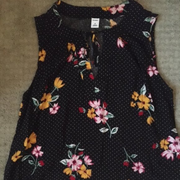 Old Navy Black Floral Dots Blouse Medium - Picture 4 of 4